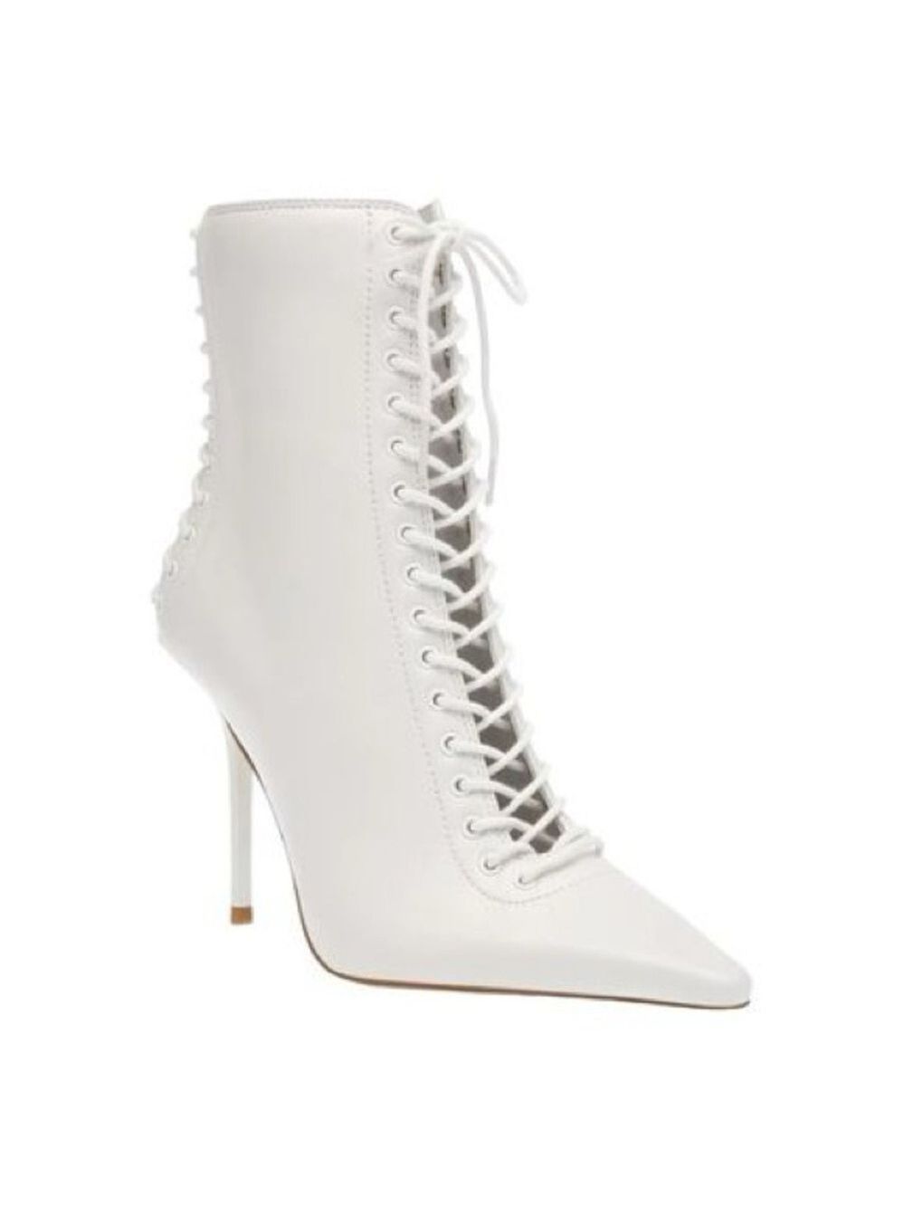 NWOB $159  Steve Madden, the Allnight Laced Stiletto Heel Booties WHITE